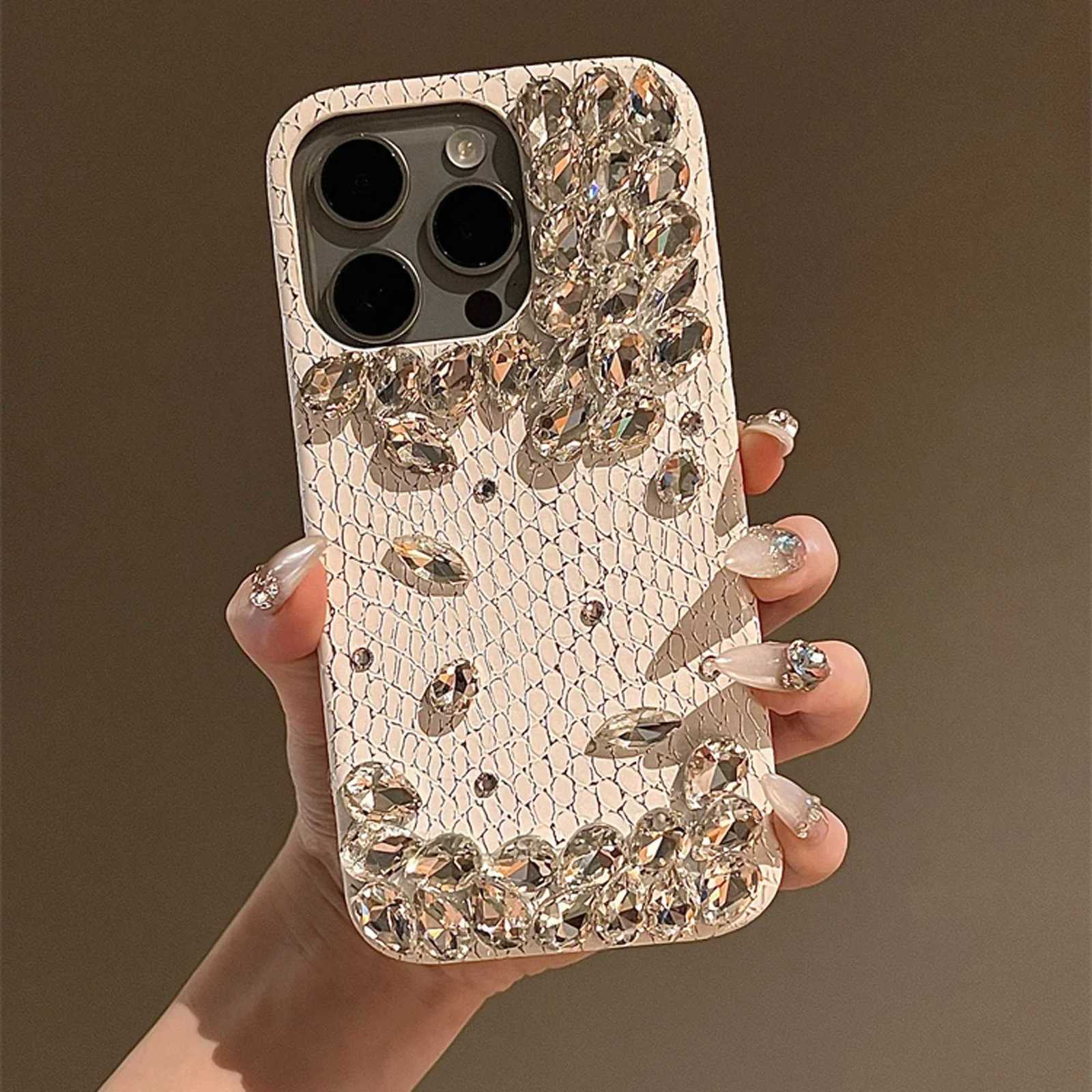 Snake-Print Skin Rhinestone Phone Case For iPhone 16 15 14 13 12 11 Pro Max Fall-Proof Luxury Girl Phone Case C260314