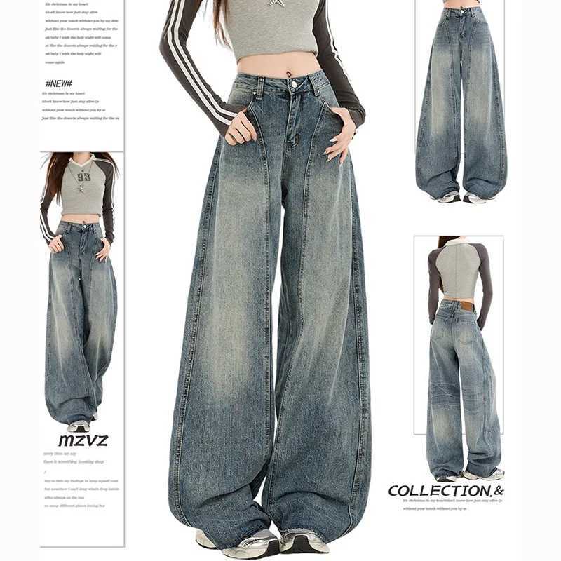 Female Retro Casual Wide Leg Jeans Women Korean Fashion Straight Leg Denim Trousers s Chic Fashion Baggy Pants M260317