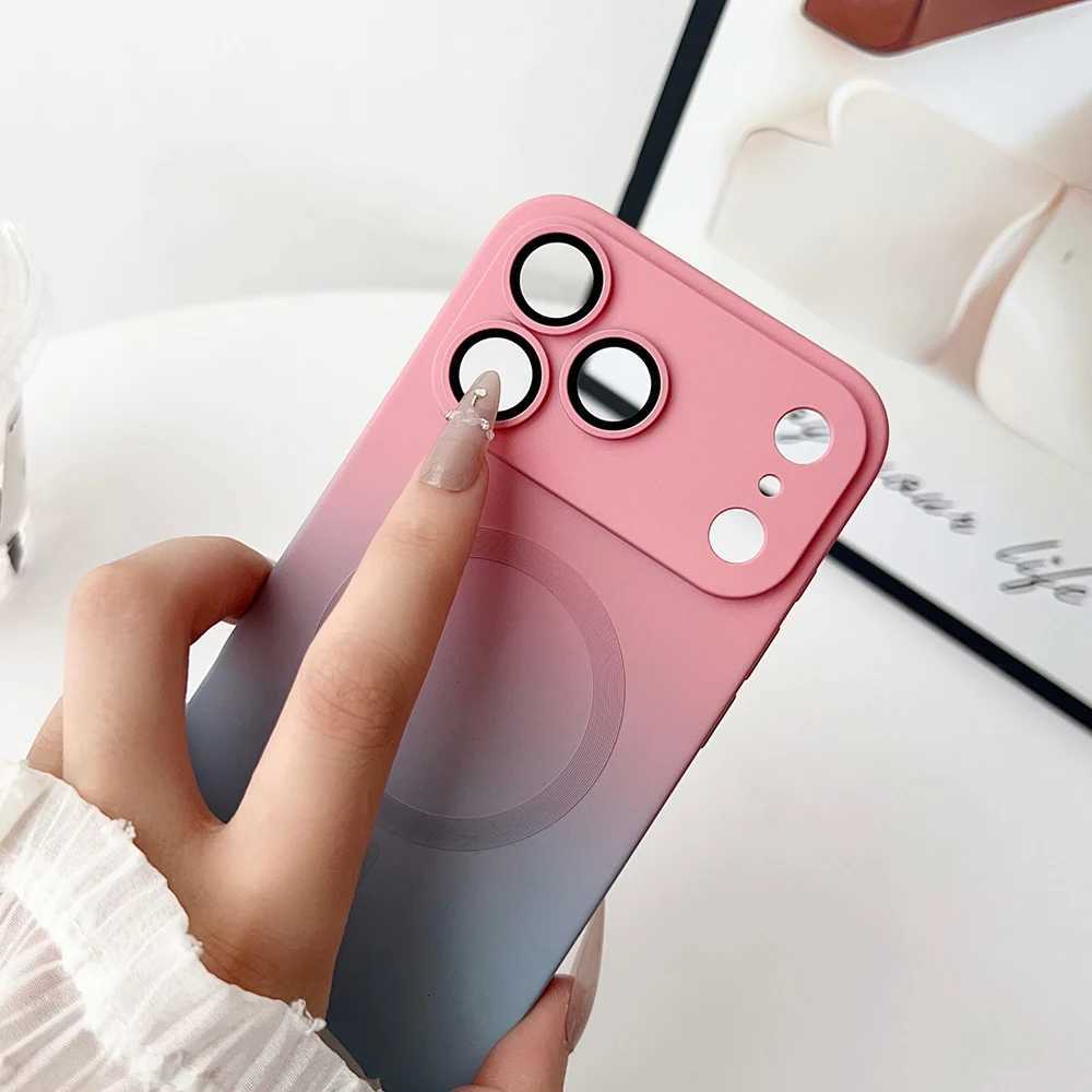 Gradient fine hole lens film magnetic silicone phone case for iPhone 17 16 15 14 13 12 11 Pro Max Air charging soft case C260314