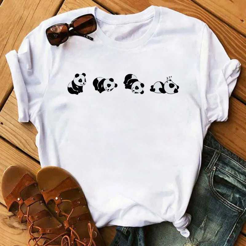 Maycaur Summer Women T Shirt Loose Tops Cute Panda Heart Print Short Sleeve Female Loose Casual T-shirt Ladies Top Tee M260317