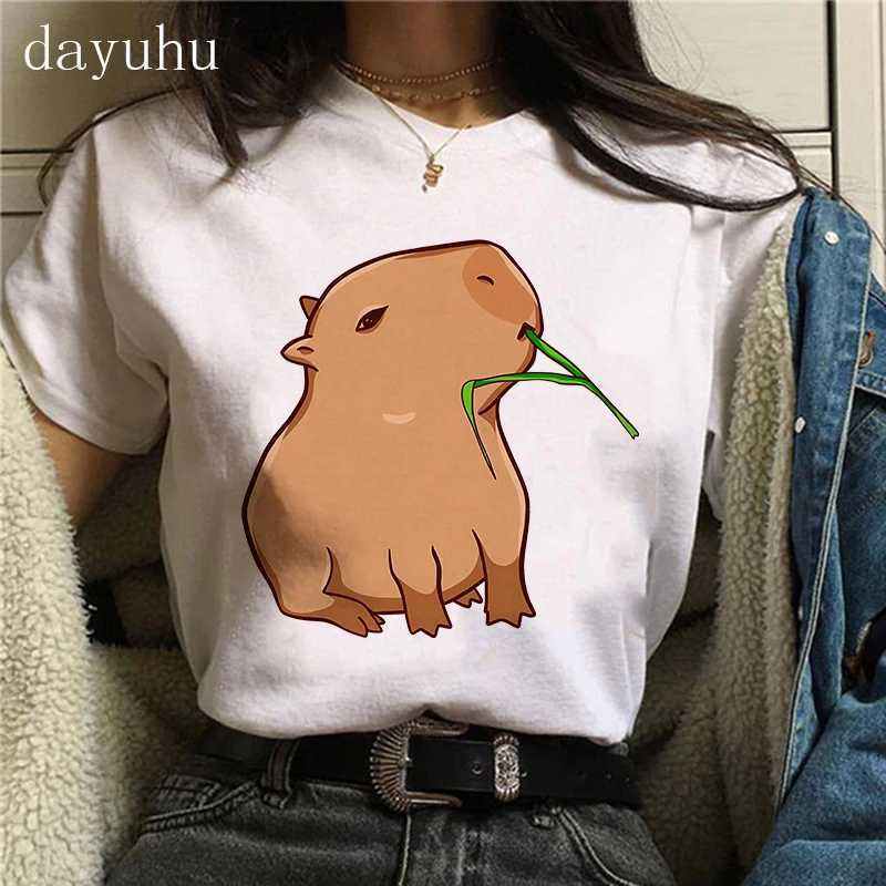 Funny 90s Capybara Tshirt Women T-Shirt Capibara Cartoons CloTHes Capybaras T Shirt Female Casual Top CloTHes M260317