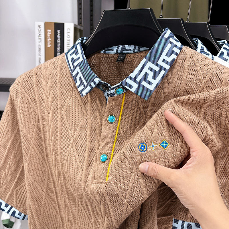 Luxury Brand Designer Popular short-sleeved T-shirt for men autumn knitwear with embroidered patterns and color blocking jacquard top for middle-aged 