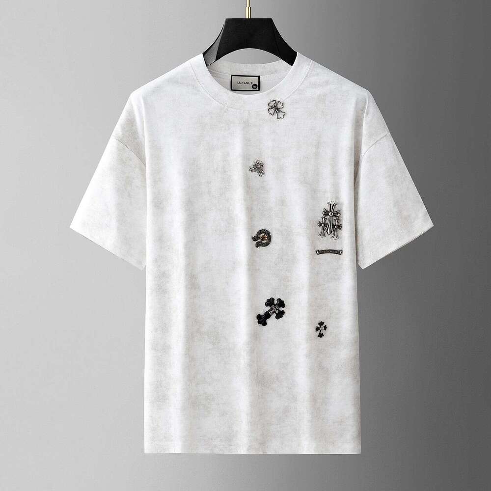 European And American New Summer Style Sanskrit Badge Trendy High-End Round-Neck Loose-Fitting Versatile Short-Sleeve T-Shirt Top Luanyun