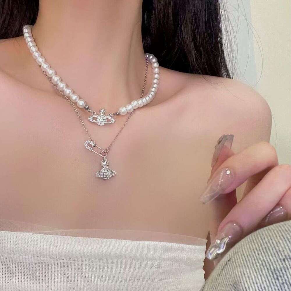 Empress High Version Saturn Pearl Necklace Autumn Winter Women Light Luxury Niche Layered Collarbone Chain Cross-Border Choker Jewelry