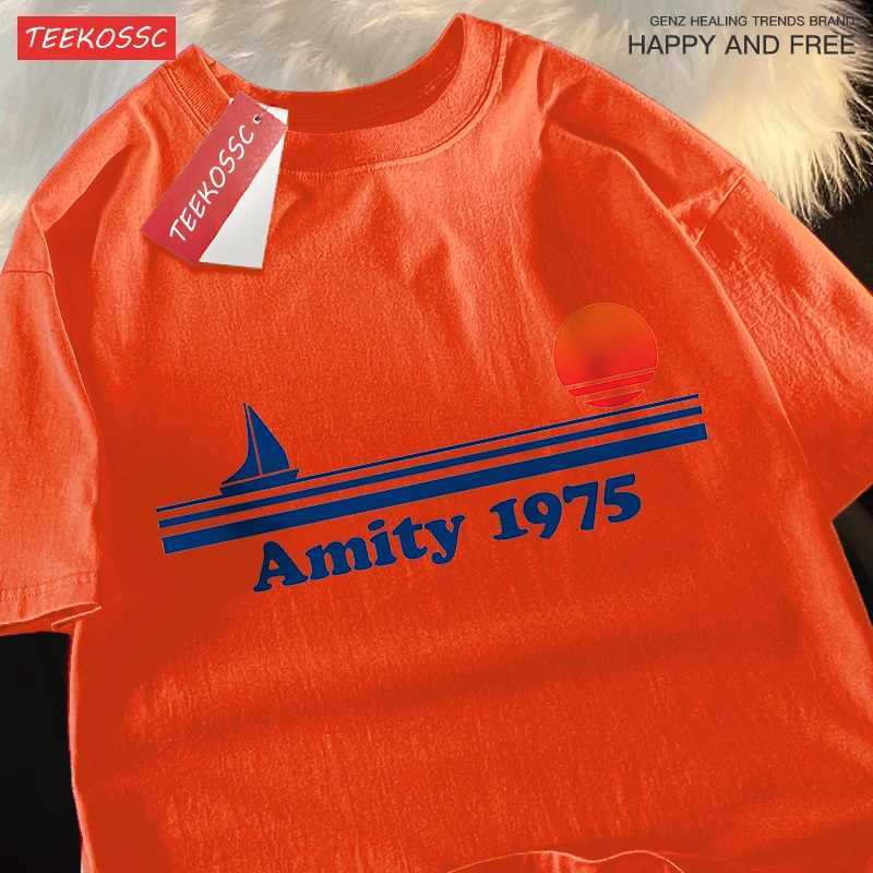 Amity 1975 The Sailboat Of Hope Mens Street Clothing Breathable Oversized T-Shirts Brand Tops Cotton Casual T Shirt Couple M260317