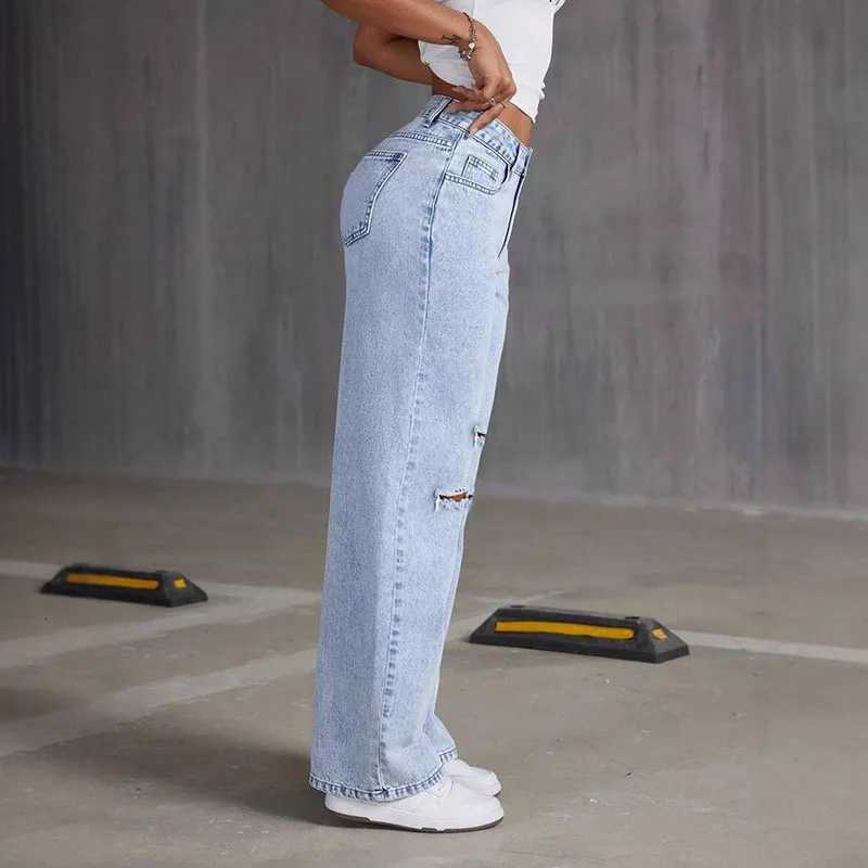 2025 New Loose Light Blue Washed Wide Leg Denim Pants Solid Color Pants Women JeansT260317