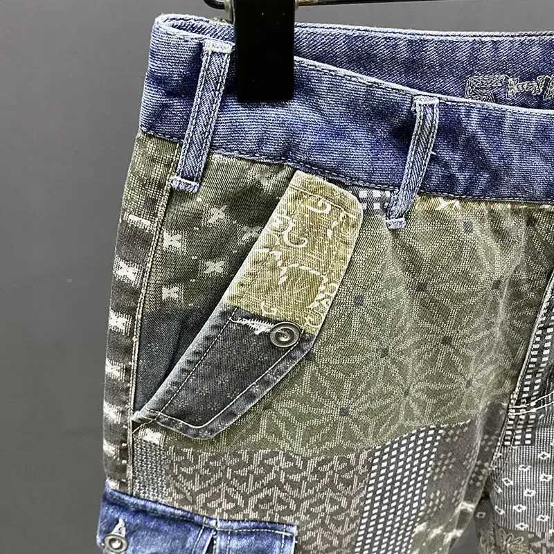 New High Quty Designer Kpop Mens Hip-hop Irregular Printed Summer Slim Casual Pants Patchwork Printing Luxury Jeans Shorts X260316