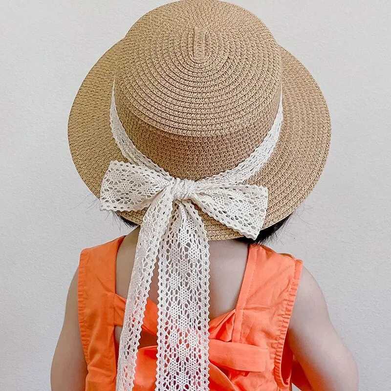 Cute Bow Streamer Girls Straw Hat Spring Summer Breathable Sunshade Kids Sun Hat Outdoor Travel UV Protection Children Panama Ca H260317 - view 3