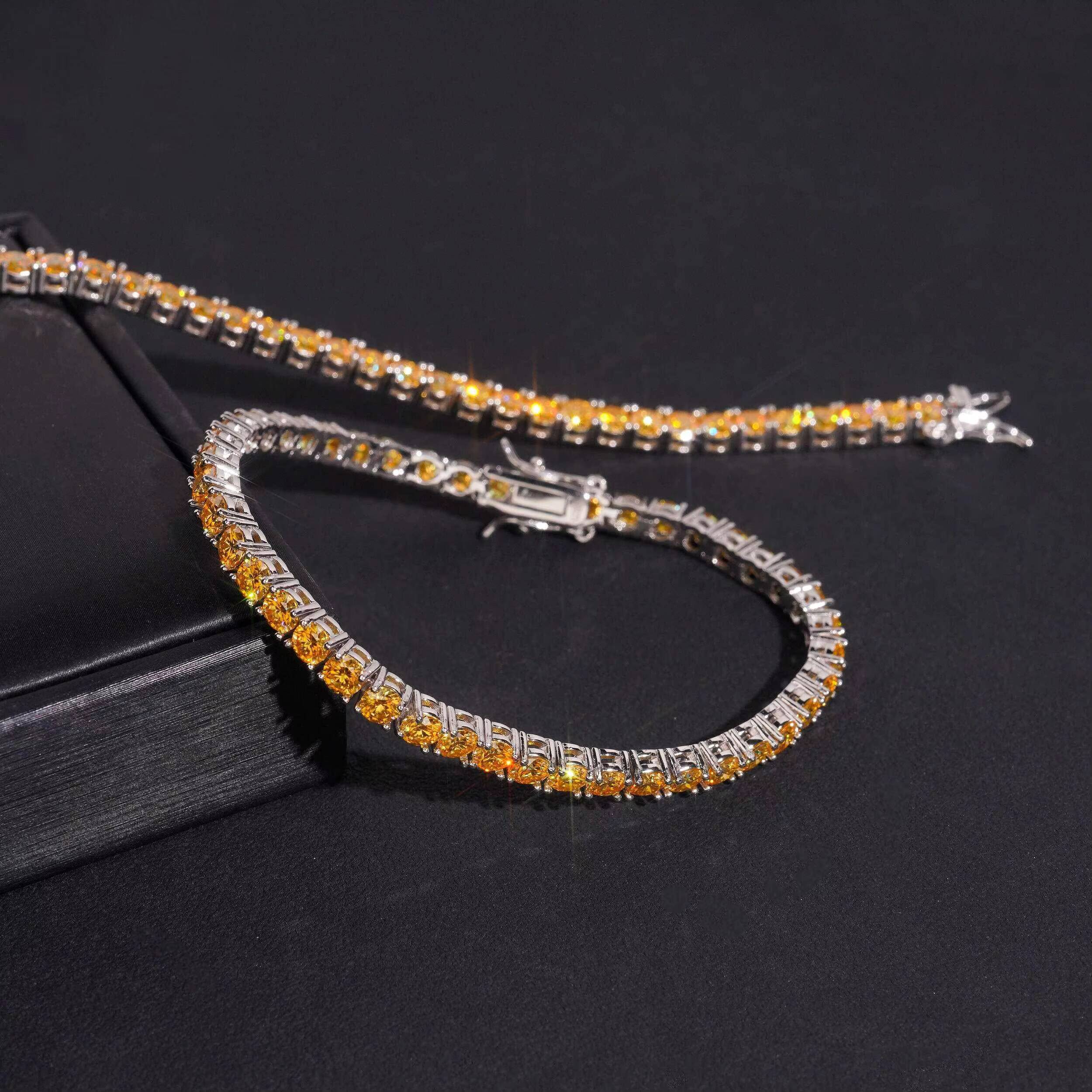 Hot Sale 925 Sterling Silver Gold Plated 3mm Yellow Moissanite Tennis Chain Link Bracelet