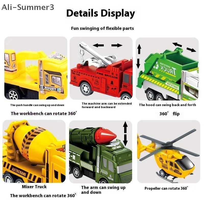 4/6Pcs Pull Back Engineering Vehicle Boys Toys Kids Toy Car Inertia Sanitation Truck Models For Children Ideal Gifts Y260316