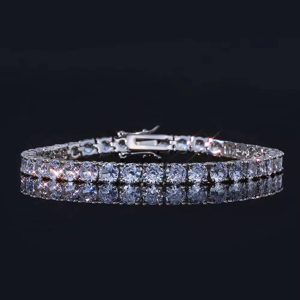 Lanxin Mens European and American Style Moissanite Round Brilliant Cut Tennis Bracelet Hip-Hop Trend Party High Quality