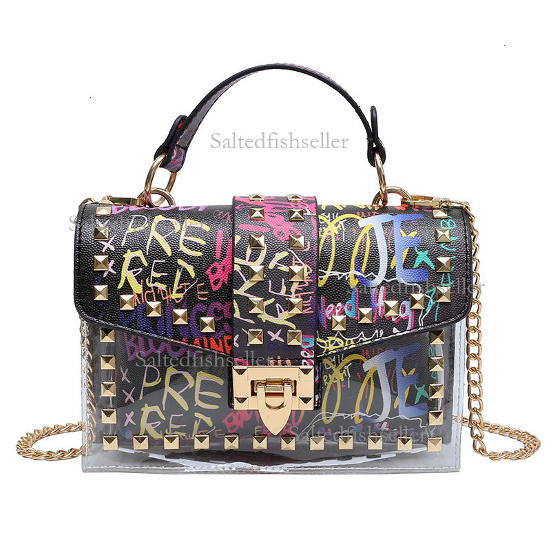 2026 Luxury Graffiti Transparent Jelly Bag Summer Fashion Korean Edition Instagram Internet Celebrity Chain Shoulder Crossbody Bag Women's Versat