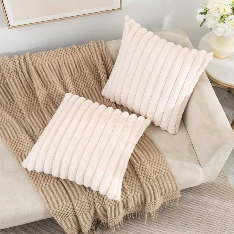 Artificial Rabbit Fur Square Cushion Cover Simple Stripe Super Soft Pillowcase 45x45 Cm Sofa Decorative Cushion Cover D2603171