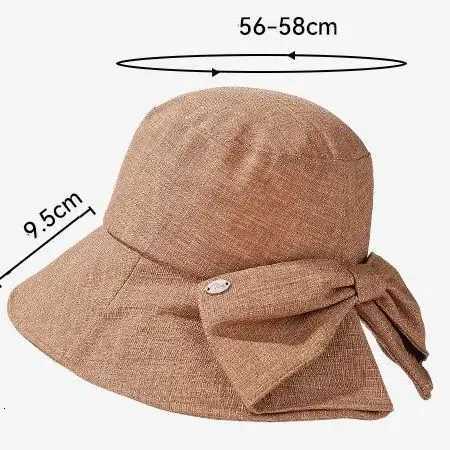 Cotton-Linen Sun Hat for Women Solid Colour Fishermans Hat with Back Split and Bow Solid Colour Sun Hat H260317 - view 7