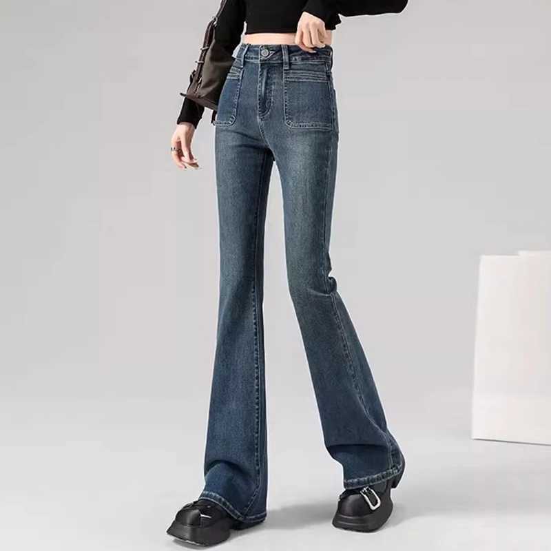 Spring Woman High Waist Vintage Flare Jeans s Korean Y2k 2000s Bell Bottom Pants Female Streetwear Gray Blue Denim Trousers M260317