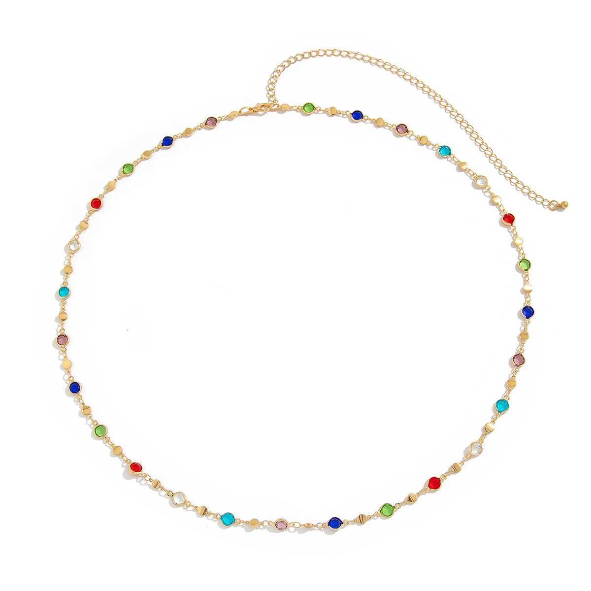 IngeSightZ Simple Colorful Geometric Crystal Waist Belly Chain for Women 2024 Trendy Bikini Thin Belt Chain Body Jewelry H260316 - view 7