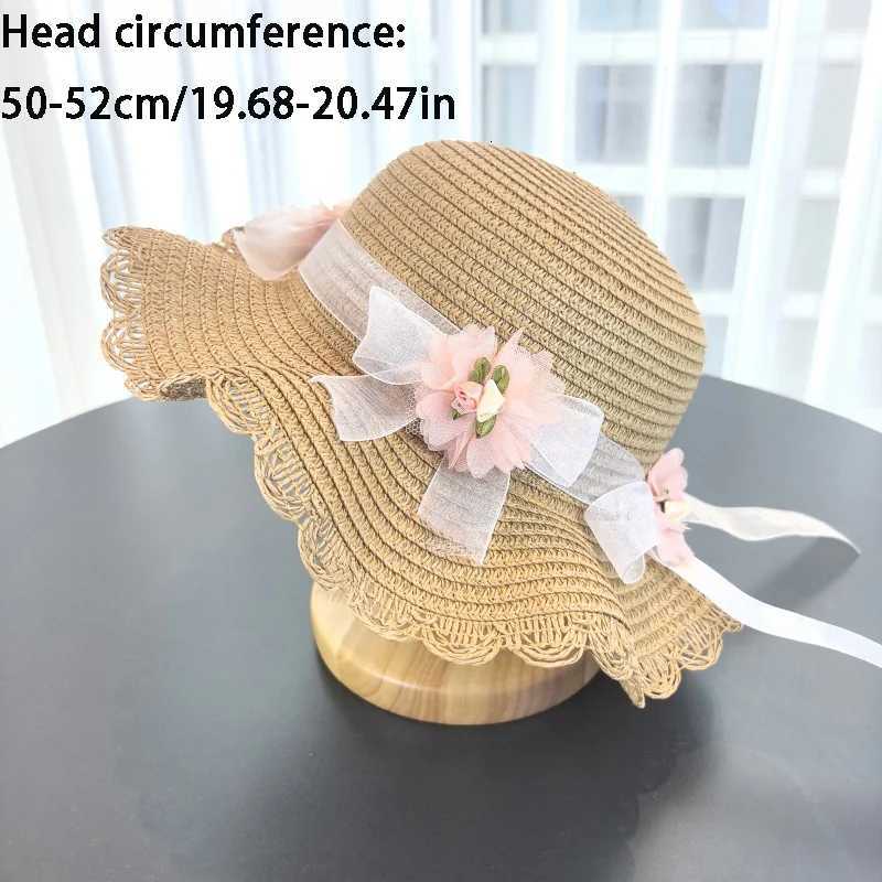 Girls 2pcs Straw Hat Solid Color Outdoor Travel Sun Hat Floral Fisherman Style Childrens Fashion Accessory for Girls H2603171 - view 7