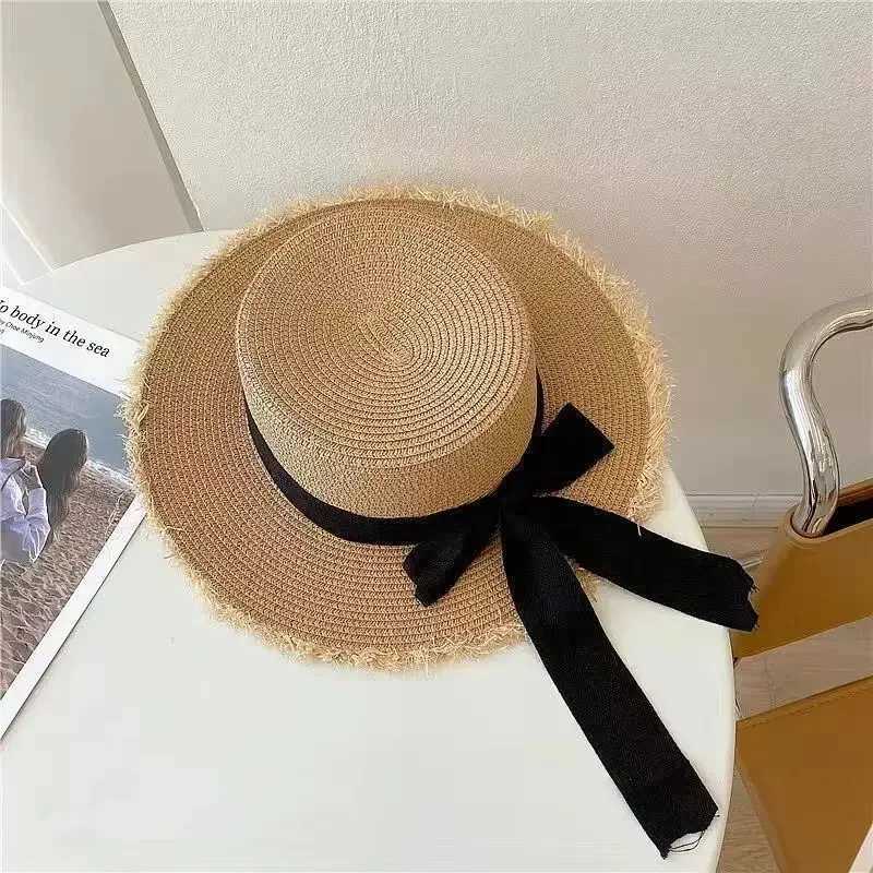 Womens Summer Wide Brim Straw Hat with Butterfly Knot Tassel UV Protection Beach Sun Cap for Outdoor Activities H260317 - view 4