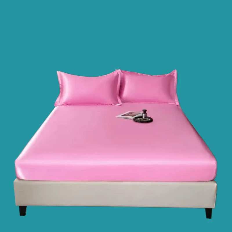 2025 new ice silk fitted sheet solid color cool silk mattress protective cover non-slip satin dust cover without mattress D260317