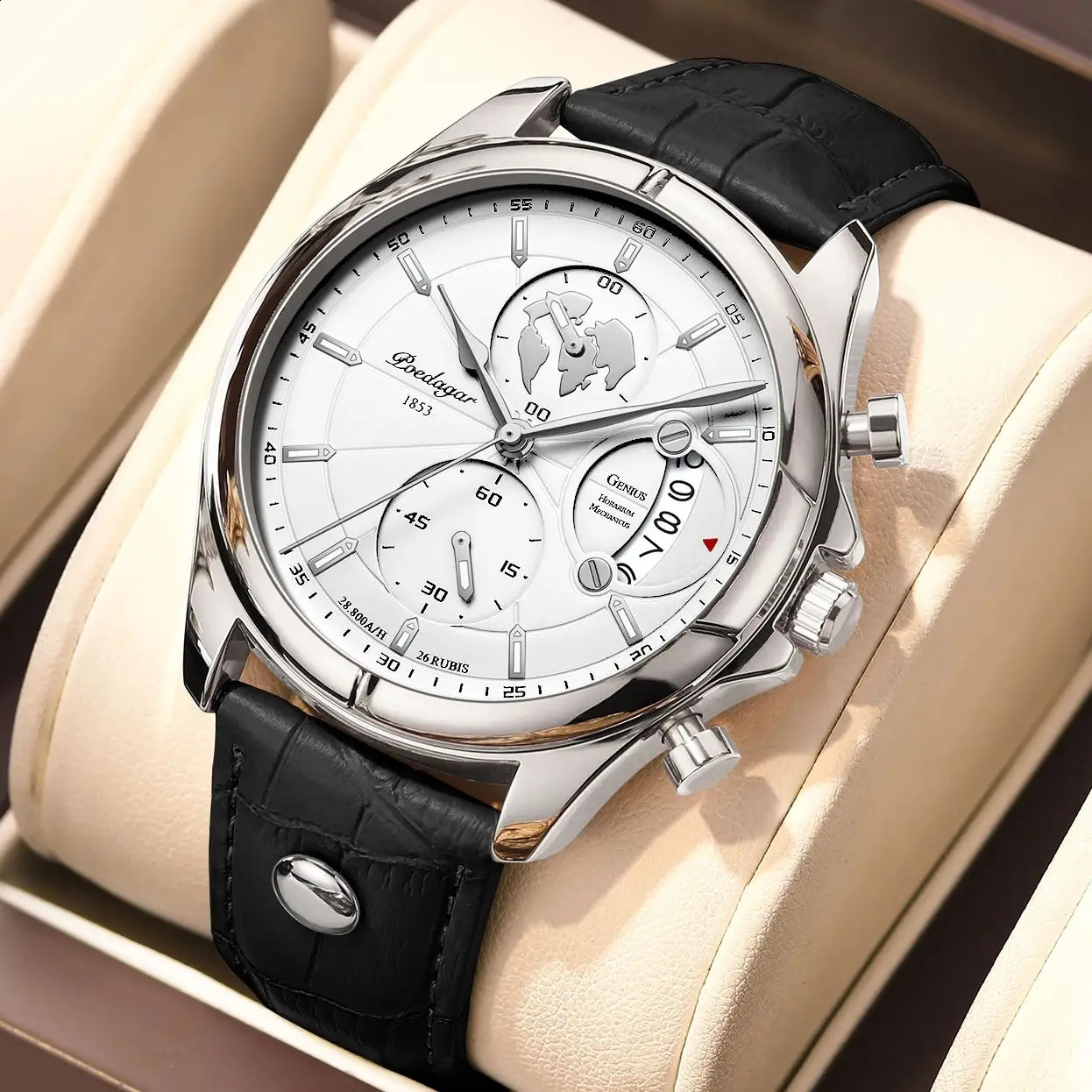 POEDAGAR Man Wristwatch Chronograph Date Waterproof Leather Men Watch Casual Quartz Mens Watches Sports Male Clock Reloj 260302