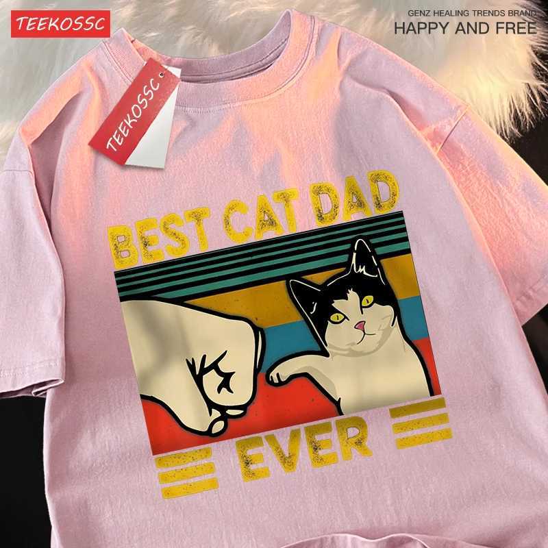 Best Cat Dad Ever Punch Male Female Tops Oversized Cotton Tee Clothes Summer Street T Shirts Fashion Breathable Tshirt Couple M260317
