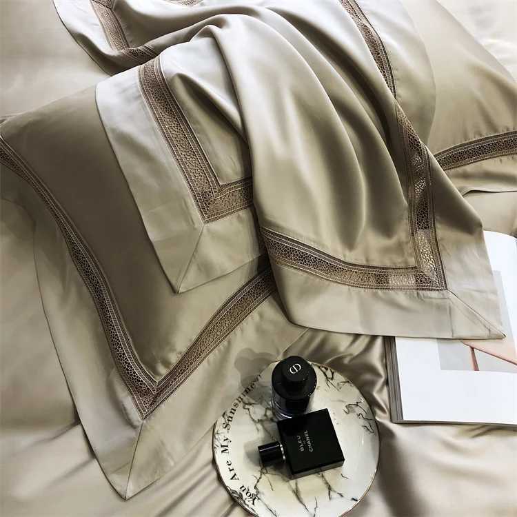 1000TC Egyptian Cotton Soft Cozy Bedding Set Hollow Lace Broad Side Duvet Cover Flat Fitted Bed Sheet Pillowcases Luxury D260317