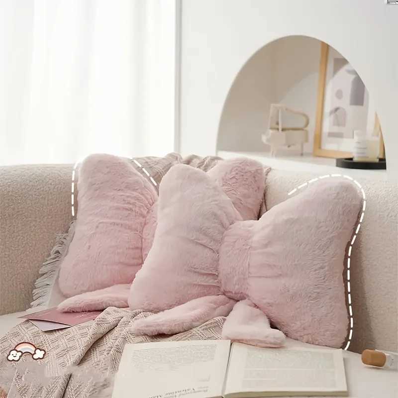 Cute Bow Pillow - Soft Hand Washable Pink/White/Black Perfect Decor Gift for Bedroom Sofa Halloween Easter Christmas D260317