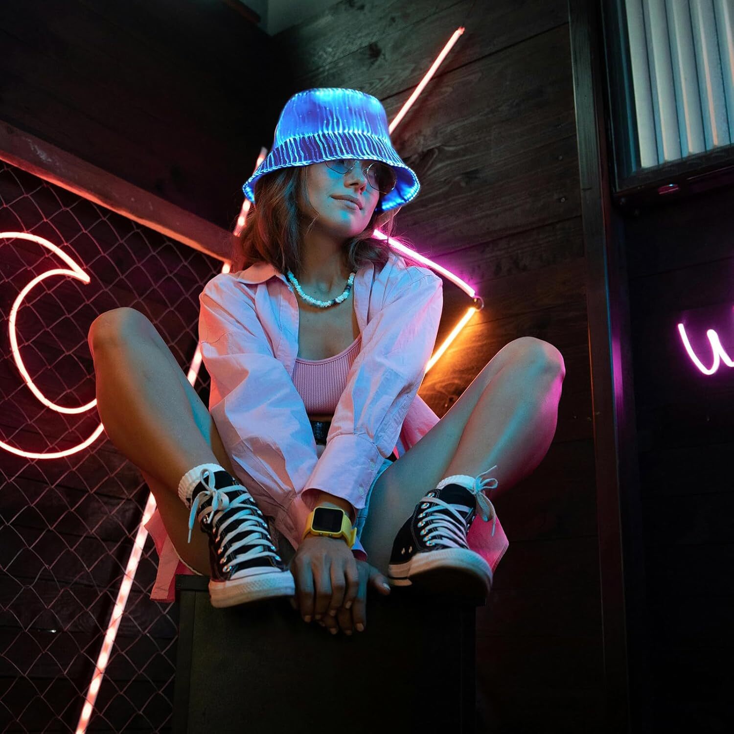 LED Light Up Hats Waterproof LED Hats Fiber Optic Light-Up Boater Hats Fashionable Multicolored Boater Hats Party Hats