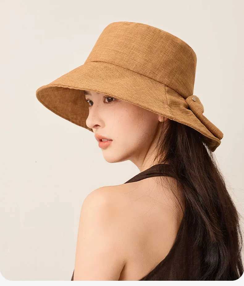 Cotton-Linen Sun Hat for Women Solid Colour Fishermans Hat with Back Split and Bow Solid Colour Sun Hat H260317 - view 5
