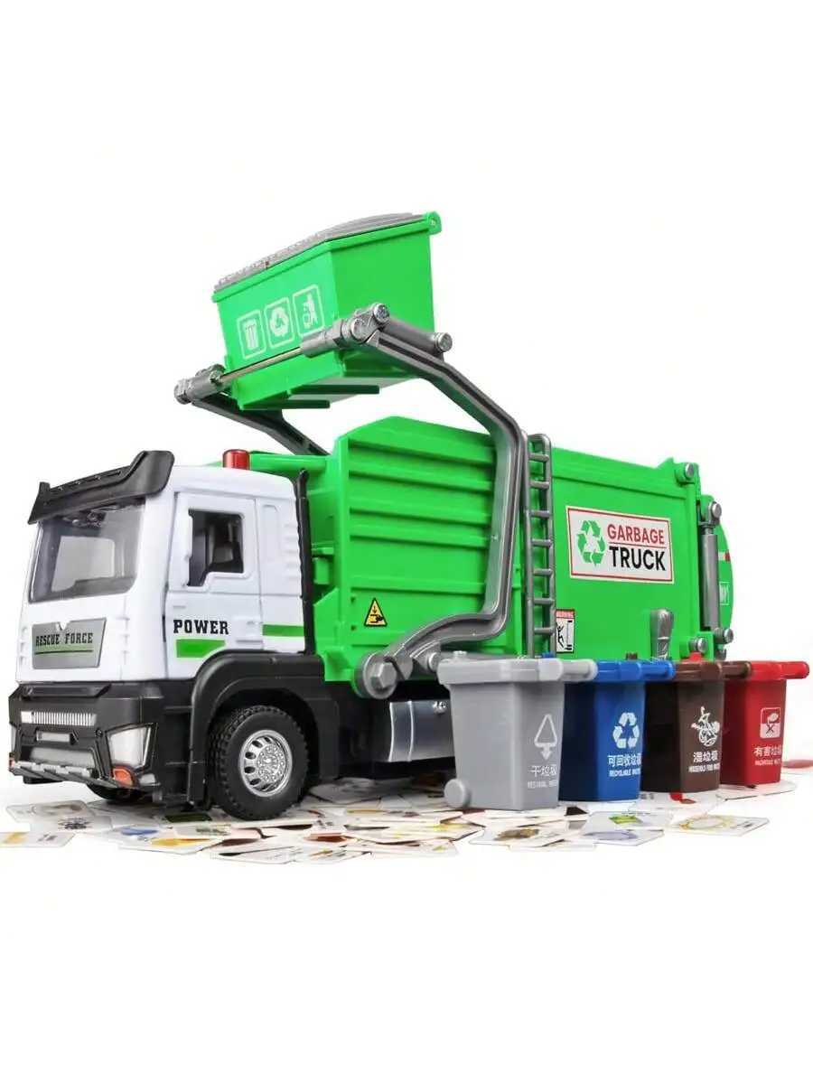 Realistic Garbage Truck Toy Set with Trash Can STEM Learning Cards 6 Years Interactive Pull-Back Vehicle for Boys Girls D260317
