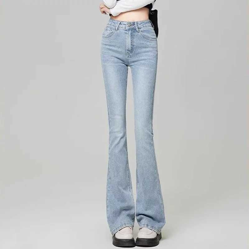 Woman Korean High Waist Grunge Flare Jeans s Fashion Y2k Bell Bottom Pants Female Blue Black Gray Streetwear Denim Trousers M260317