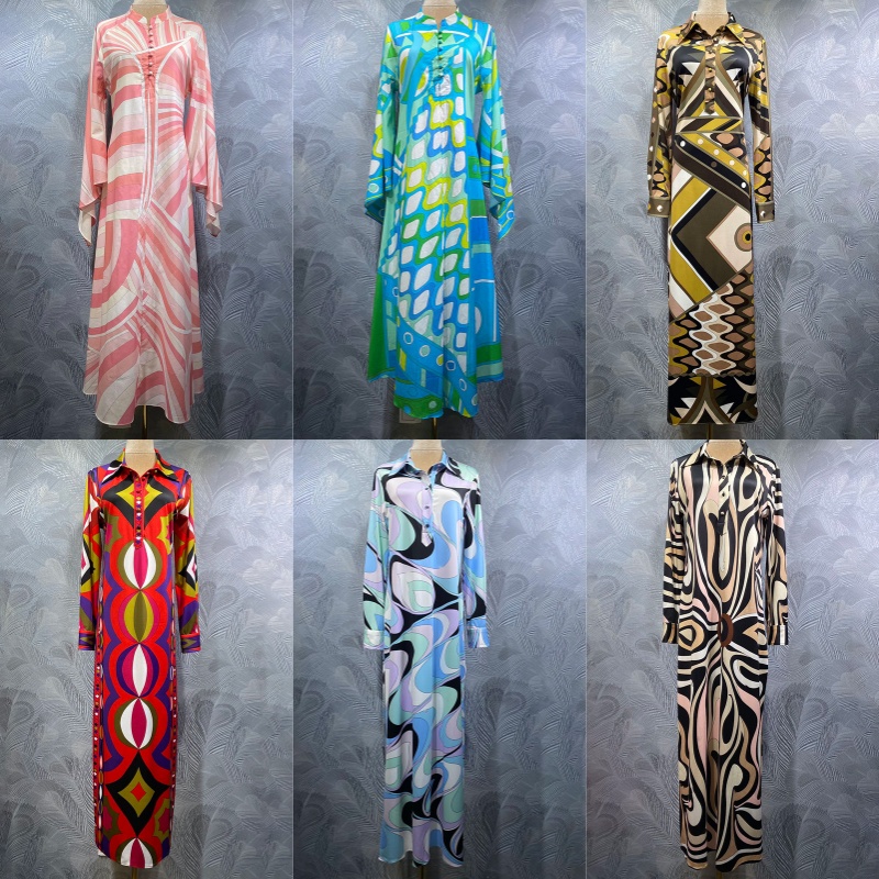 Designer Vintage Women Shirtdress Contrast Color Long Sleeve Printed Dress Summer Thin Breathable Shirts Beach Vacation Boho Style Elegant Dresses