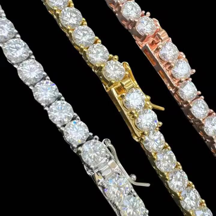 VVS Moissanite 3mm-7mm Tennis Chain Necklace Iced Rose Gold Plated Sterling Silver Trendy Unisex Hip Hop Jewelry IGI Certified