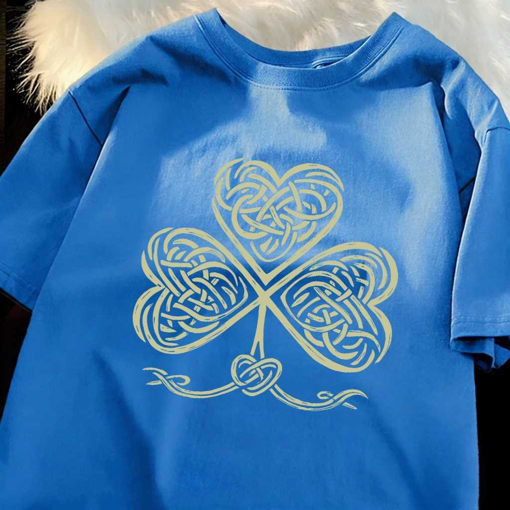 Celtic Knot Clover Gold Prints Man Daily Loose TShirt All-Match Cotton Sportswear Hip Hop Summer T-Shirt Casual Oversize Clothes M260317