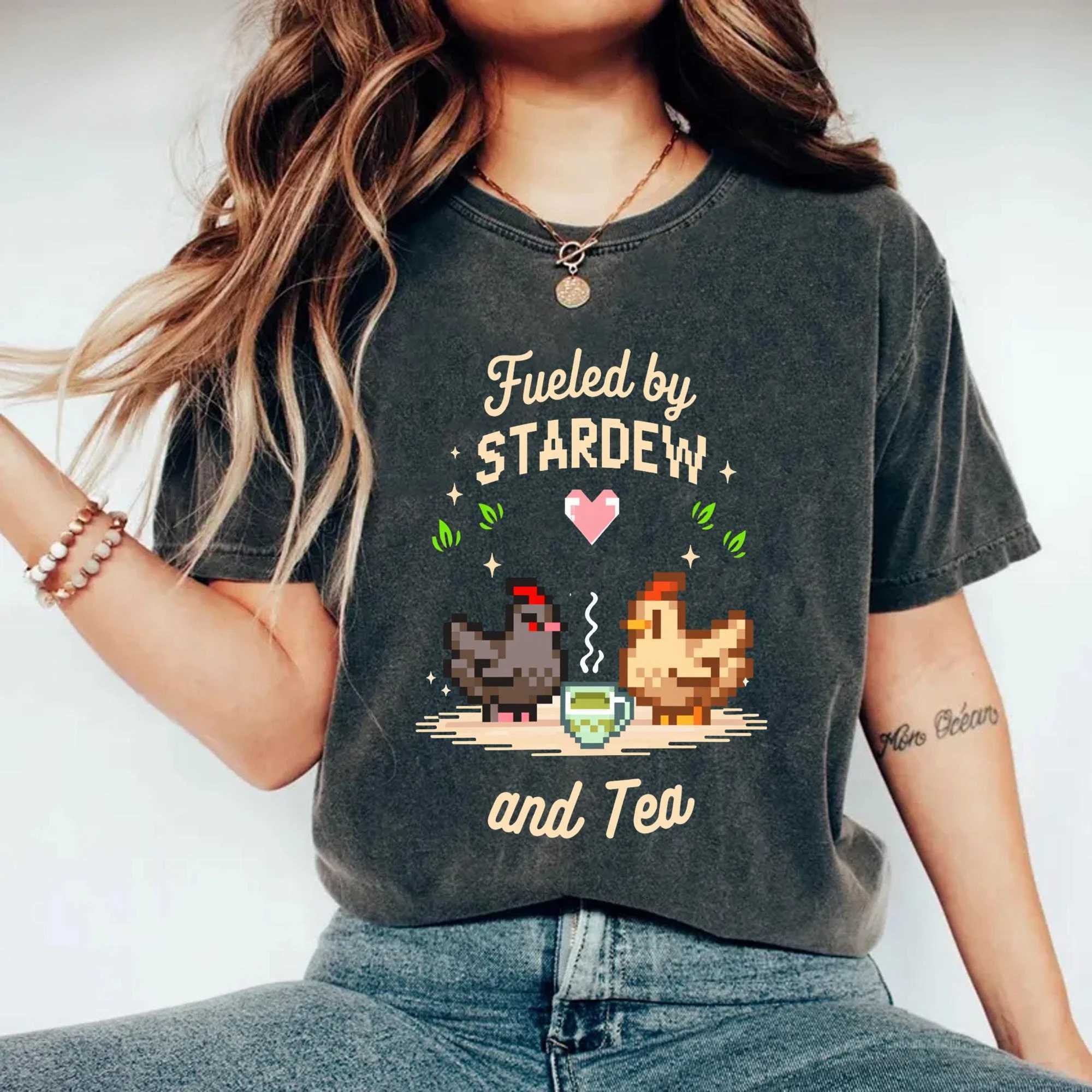 2026 Summer Womens RETRO Stardew Print T Shirt Pure Cotton and BreaTHable Short Sleeve Streetwear Oversized Loose Casual M260317