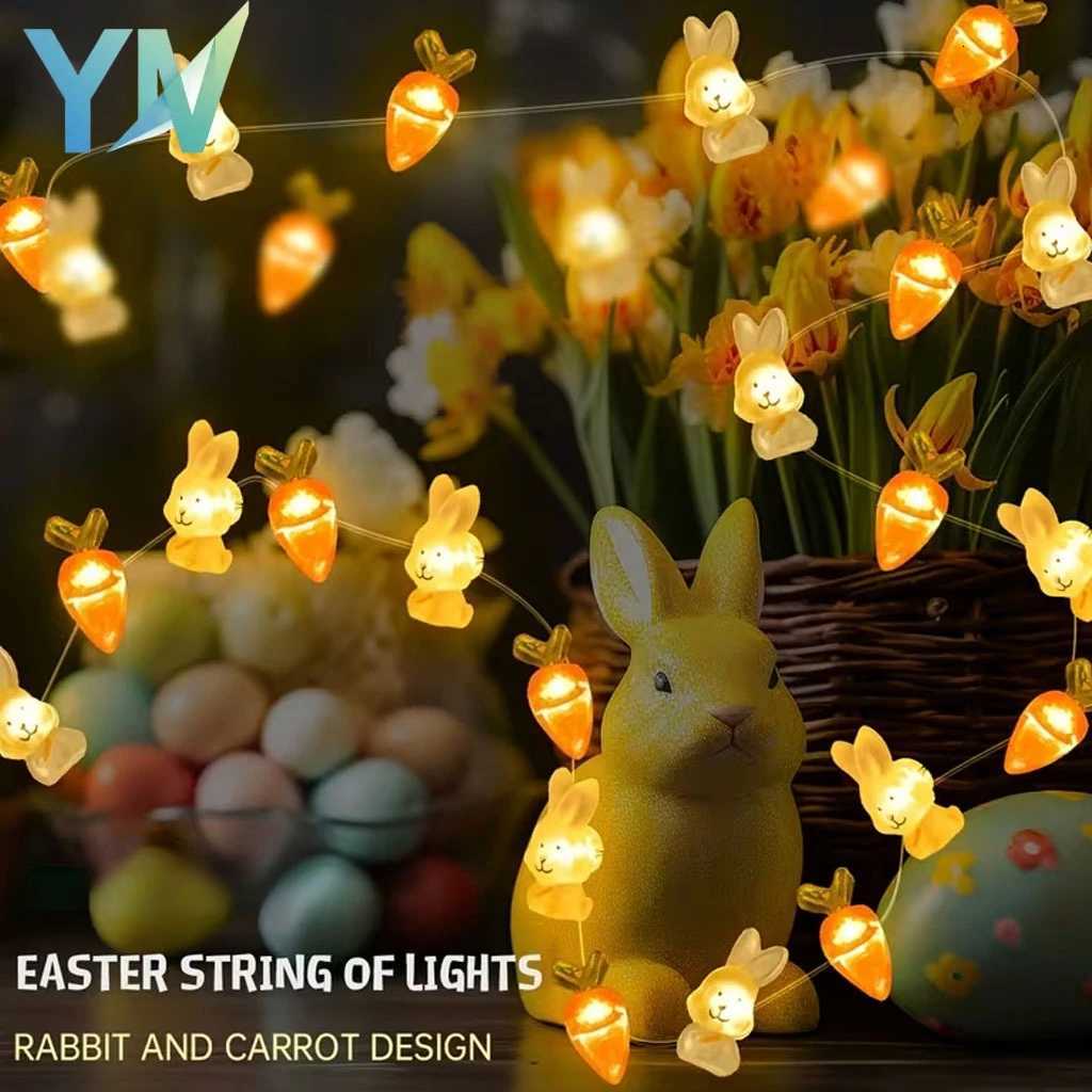 Multipurpose Easter Indoor Lighting Copper Wire Bunny Carrot Egg String Lights Holiday Decor Dining Room Celebration Atmosphere H260316