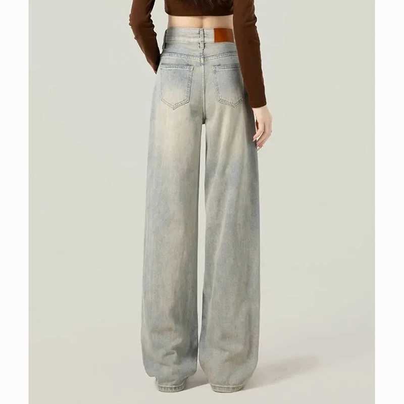 Female Retro Designer High Waist Jeans Women Light Blue Korean Casual Pants s Fashion Baggy Straight Leg Denim Trousers M260317