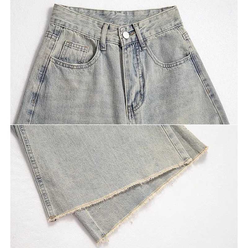 Chic Designer Lady Raw Edge High Waist Jeans Pants Women Fashion Straight Leg Denim Pants s Korean Casual Loose Trousers M260317