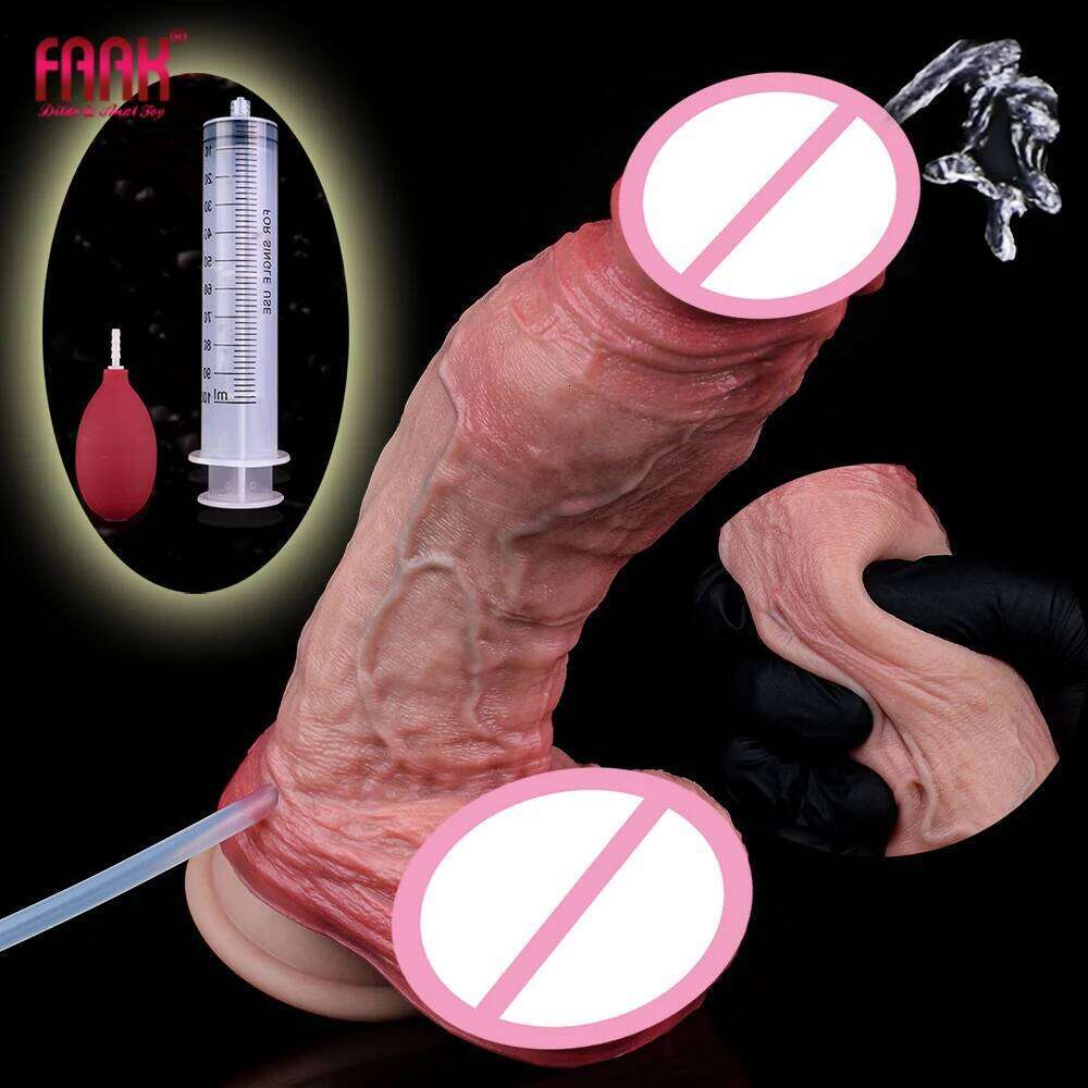FAAK Double Layer Silicone Ejaculating Lifelike Penis With Sucker Squirting Realistic Dildo Sex Toys G-Spot Anal Prostate Play 26H0317