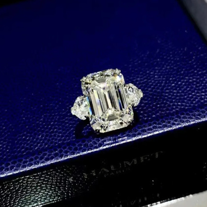 925 Sterling Silver Emerald Cut Pink Sapphire Ring Three Stone CZ Engagement Ring Hypoallergenic Elegant Bridal Wedding Jewelry For Women Multi Colors