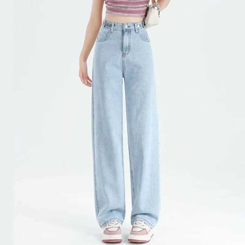 Hot Sale Lady Comfortable High Waist Jeans Female Classic Korean Straight Leg Pants s Fashion Loose Casual Trousers M260317