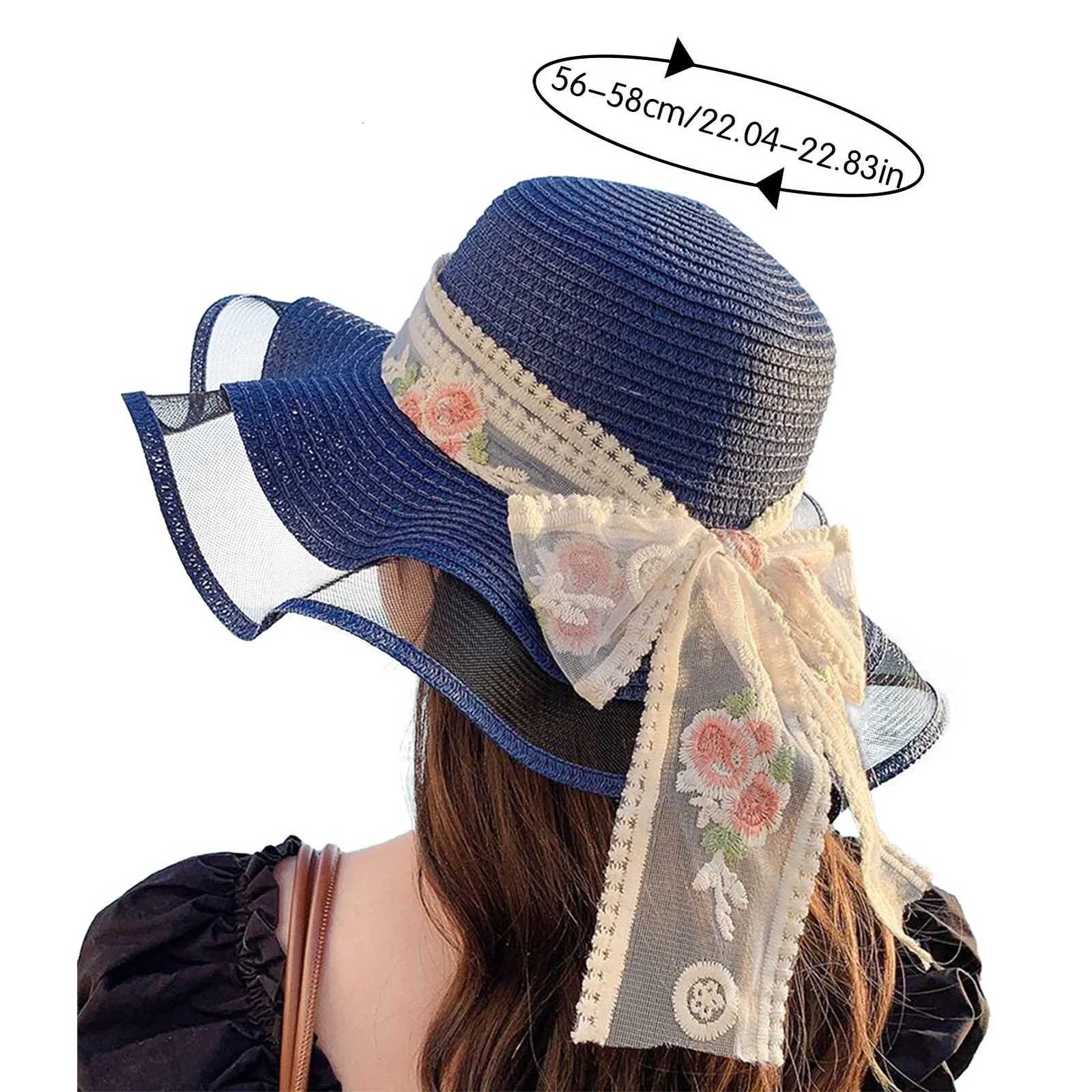Summer Beach Straw Sun Hat Breathable Sun Hat Travel Wide Brim Summer Straw Hats with Ribbon for Outdoor Sports Hiking Travel H260317 - view 7