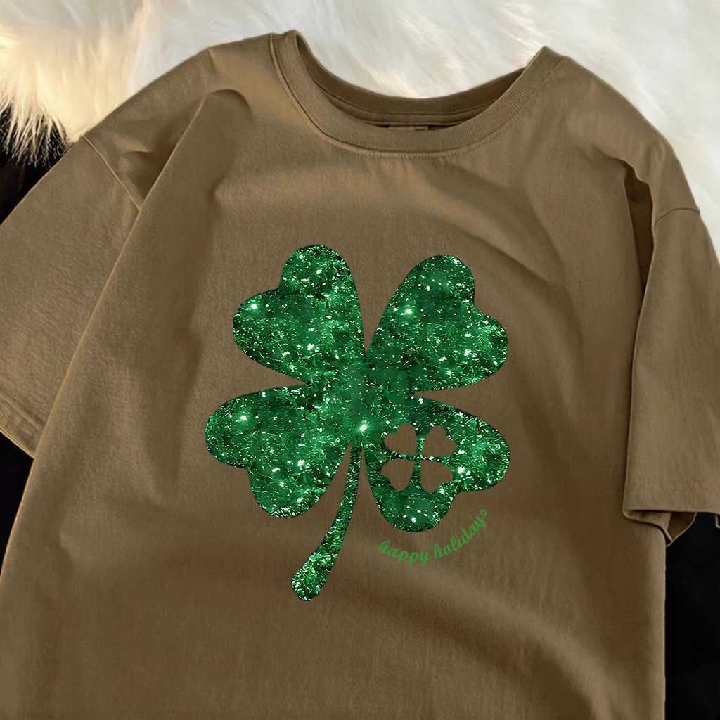 Glitter Clover Happy Holidays Prints Man TShirts Hip Hop Summer T-Shirt Casual Oversize Short Sleeve All-Match Cotton Sportswear M260317