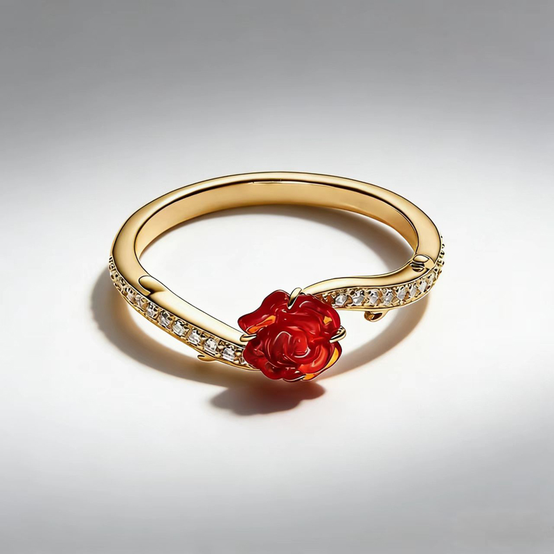 Designer CZ Diamond Rose Flower Rings Women S925 Sterling Silver Gold Color Party Birthday Gifts Jewelry