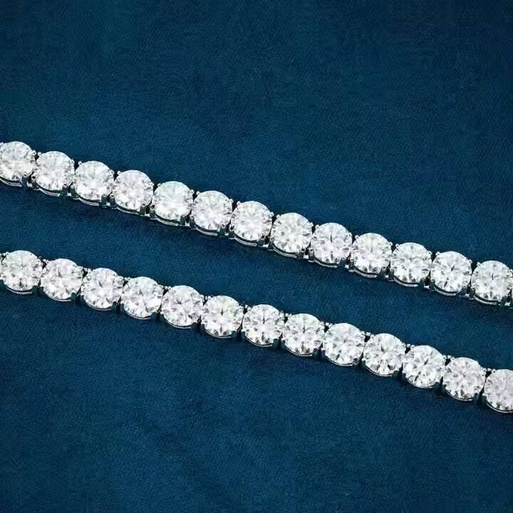 Exclusive Hip Hop Style Sterling White Gold Moissanite Diamond Round Cut Tennis Chain Crafted in IGI Certified With VVS Clarity
