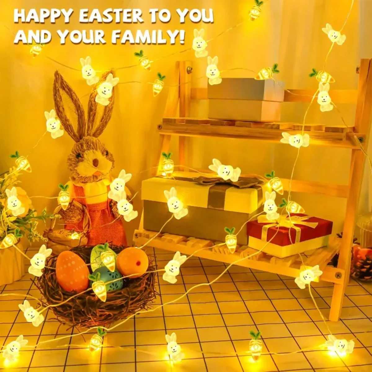 1/2M 10/20 Lights Easter Indoor Decor Bunny Carrot Copper Wire Lights Egg String Lights Dining Celebration Atmosphere Lighting H260316