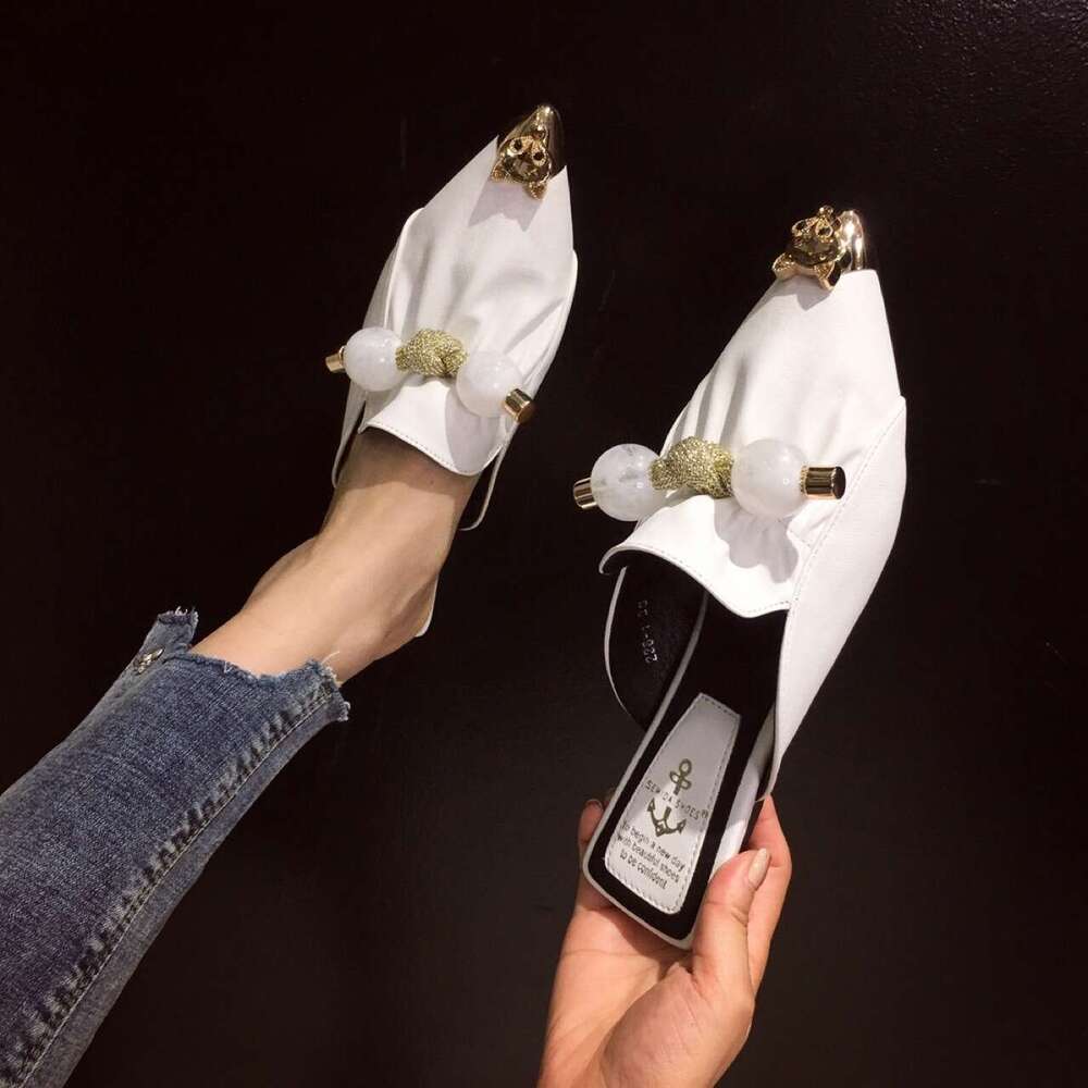 Closed Toe Half Slippers For Women Outdoor Wear Spring Summer Fashion Versatile Lazy Flat Low Heel Sandals Celebrity