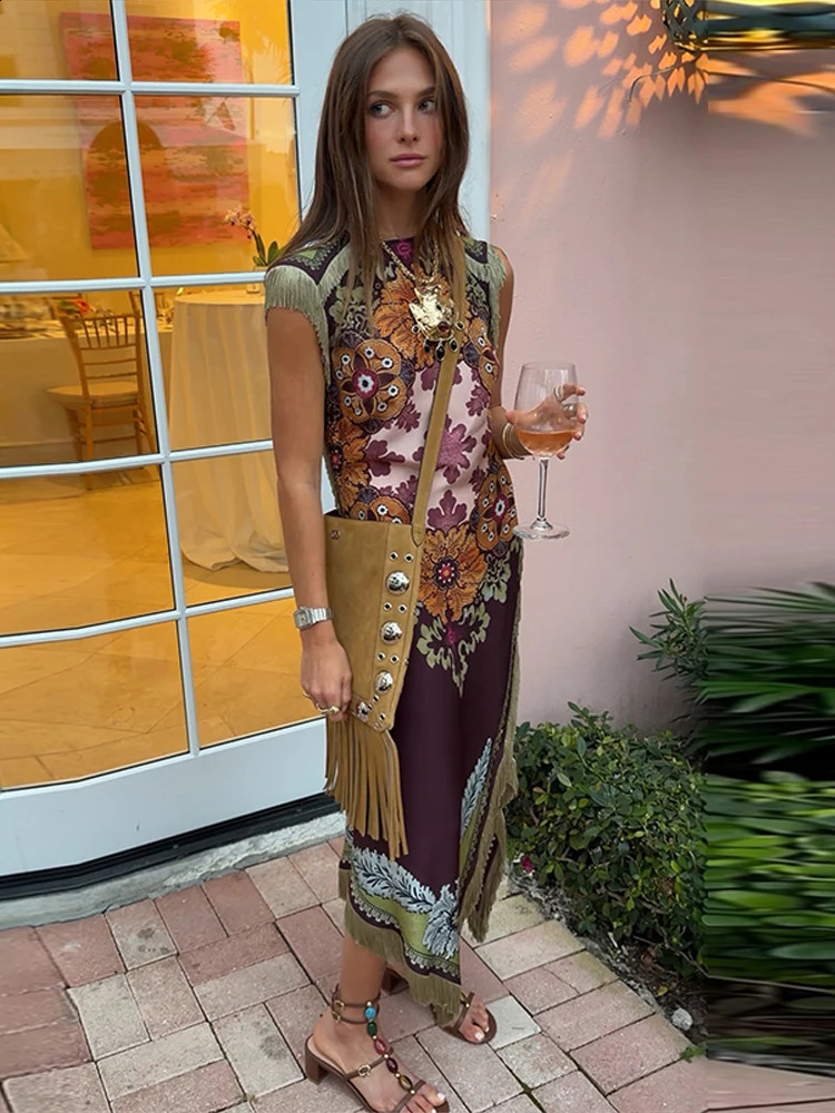 Elegant Printed Womens Dress Fringed Sleeveless Slim Irregular Lady Dresses 2026 Spring Summer Chic Female Holiday Robe 260312
