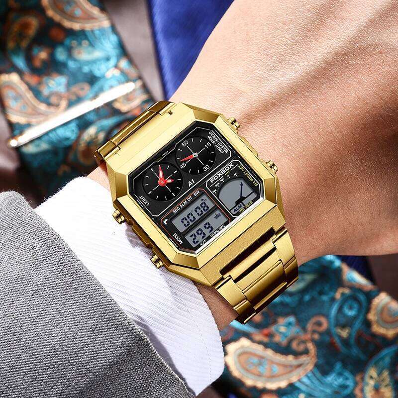 FOXBOX LIGE Fashion Luxury Electronic Man Watch Business Stainless Sport Military Waterproof Watches for Men Dual Digital Clocks