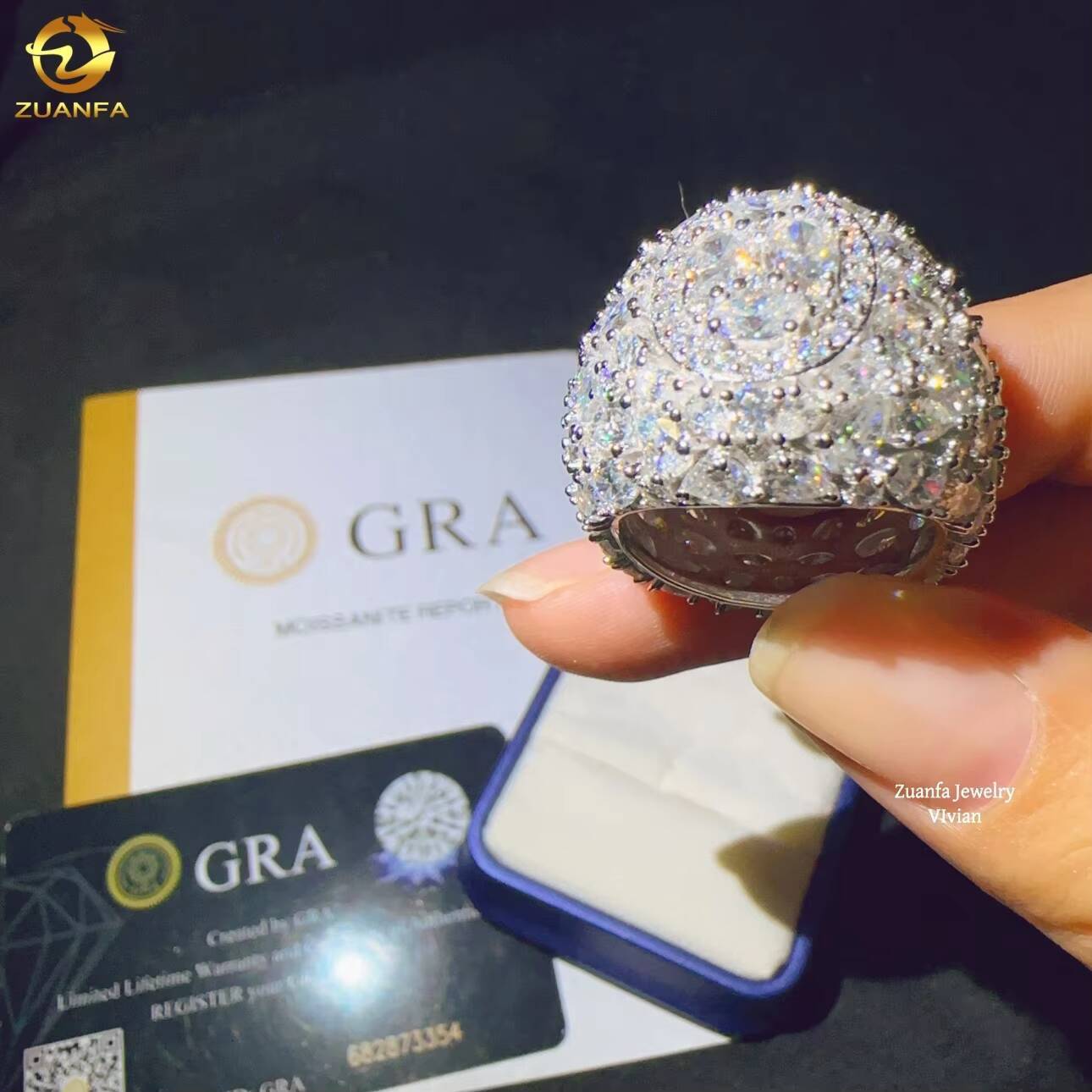 Fashion Sterling Silver 925 Iced Out Fashion Custom Hip Hop Mens D Color VVS Moissanite Diamond Luxury Ring for Men